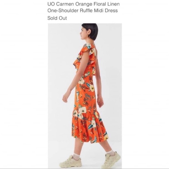 🌻 URBAN OUTFITTERS Carmen Orange Floral Linen One Sh - Picture 6 of 6